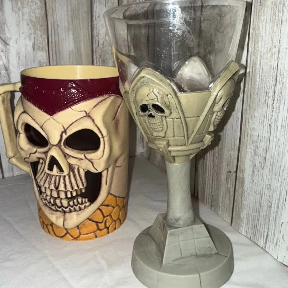 Gothic Skull Mug & Chalice Set | Halloween Pirate Drinkware Trio | Resin & Ceram